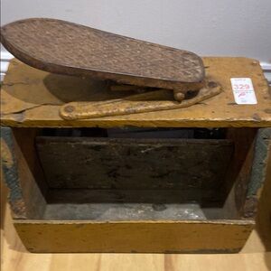 Vintage metal and wood Brown and Tan Shoe Shine Box/and stand